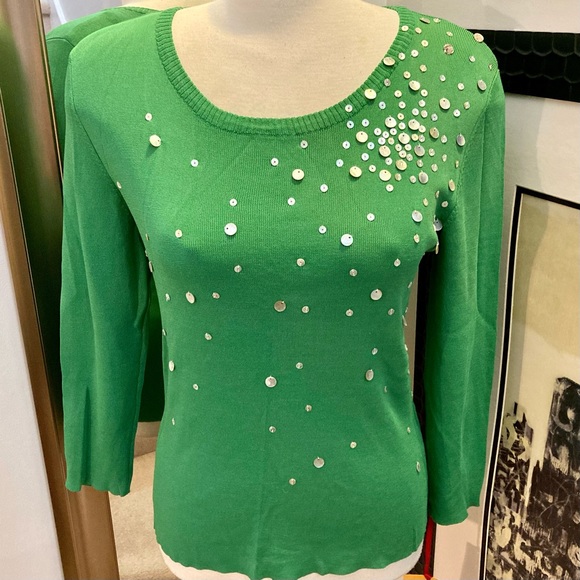 Vintage Rudy Rd. Abalone shell apple green sweater size medium - Picture 6 of 13